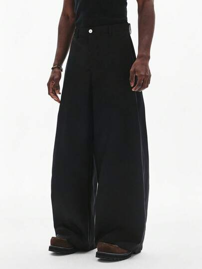 STYNVO Men's Solid Color Button Casual Wide Leg Pants