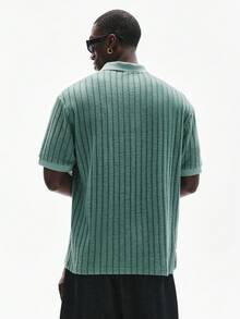 STYNVO 男士纯色罗纹休闲百搭短袖T恤，夏季 - 綠色 - 查看 2