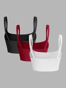 SHEIN EZwear 3件套女士露脐吊带背心套装，情人节多件吊带背心组合装 - 彩色 - 查看 2