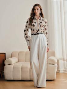 Anewsta Áo kiểu tay dài cổ polo mỏng nhẹ, nhuộm tie-dye chấm bi cổ điển dành cho nữ, thích hợp cho mùa xuân/hè. - Nhiều màu - Xem 6