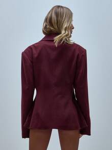 MUSERA Oversized Cinched Waist Boxy Fit Blazer Winter New Years Office Everyday Work Cute Coolgirl Tailoring Valentines Day Spring - Burgundy - View 4