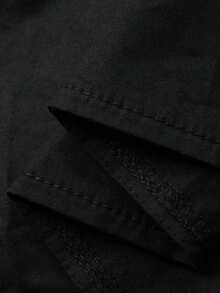 FRIFUL Women's Solid Black Round Neck Drop Shoulder Loose Casual Patchwork Blouse, Versatile Spring Outfit - Black - View 9