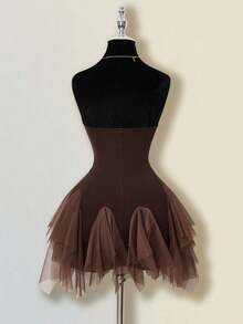 SHEIN ICON Đầm ngắn nữ màu trắng phối lưới, có gọng. - màu nâu - Xem 3