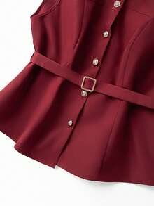 GlowEve CURVE Áo không tay màu trơn dành cho nữ cỡ lớn, kiểu dáng đơn giản thanh lịch công sở. - Màu Đỏ Sâu - Xem 4