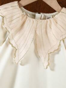 Elegant & Cute Satin White Peter Pan Collar Short Sleeve Dress - Champagne - View 6