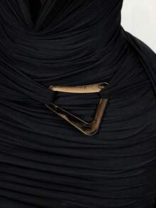 Amplova 女士长袖绿色修身无袖网纱迷你连衣裙，荷叶边设计和挂脖领口，适合秋冬季、新年、圣诞节、万圣节、情人节等场合的派对礼服 - 黑色 - 查看 4