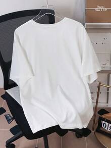 TOM & JERRY X SHEIN 男士休闲日常通勤时尚街头可爱卡通字母印花宽松T恤，夏季 - 白色 - 查看 2