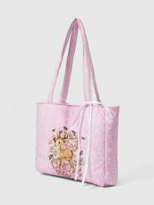 ROMWE Fairycore Figure Graphic Large Capacity Portable Shoulder Bag For Women - Baby Pink - View 3