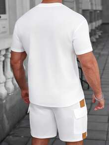 Manfinity Homme 男士白色撞色T恤休闲套装 - 白色 - 查看 2