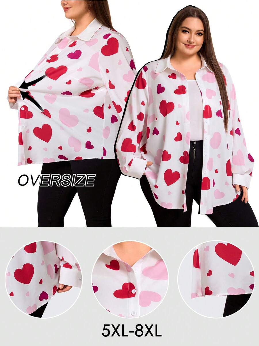 SHEIN CURVE+ 2025春夏情人节加大码白色休闲办公衬衫,ins风夏季/乡村/海滩度假/沙滩装 - 彩色 - 查看 1