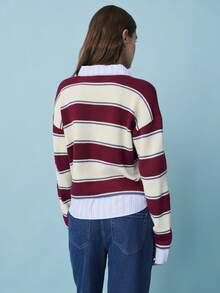 Nöista 休闲宽松版型 Polo 衫，带内衬衬衫，半拉链插肩长袖 - 酒紅色 - 查看 5