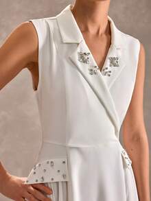CLARA VERO Women's Rhinestone Embellished Lapel Dress - White - View 2