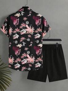 Manfinity Swimmode 男士热带印花衬衫和短裤沙滩套装 - 彩色 - 查看 3