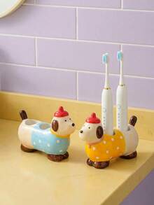 Joivida 创意可爱卡通动物彩色斑点戴帽腊肠犬情侣亲子家庭牙刷架，马桶洗漱台牙刷收纳架创意底座情人节礼物收纳架，可放置电动牙刷，美观大方的牙桥架，适合万圣节、圣诞节、情人节等节日赠送朋友。 - 彩色 - 查看 5
