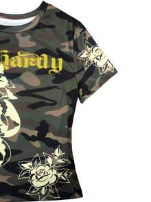 Lalippa Women's Letter Camouflage Print Round Neck Short Sleeve Cropped T-Shirt - Multicolor - View 4