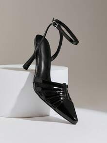 SHUZIA Women's Elegant Stylish Point Toe Ankle Strap Stiletto Pumps - Black - View 8