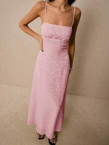 Poéselle Women's Elegant Jacquard Waist Cinching Midi Slip Dress, Suitable For Parties And Events - Pink - View 7