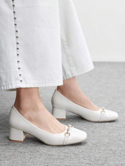 CUCCOO BIZCHIC Women's Fashion Beige Patent Leather Diamond Buckle High Heel Shoes Valentine's Day