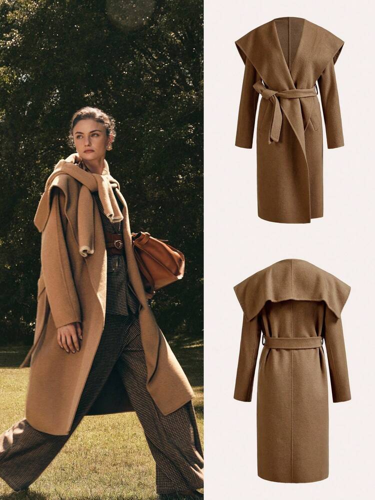 Women's Autumn Simple Lapel Slant Pocket Loose Woolen Coat