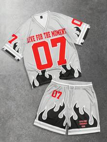 ROMWE MEN Prep Men's V-Neck Short Sleeve Casual Summer T-Shirt Set - Multicolor - View 1