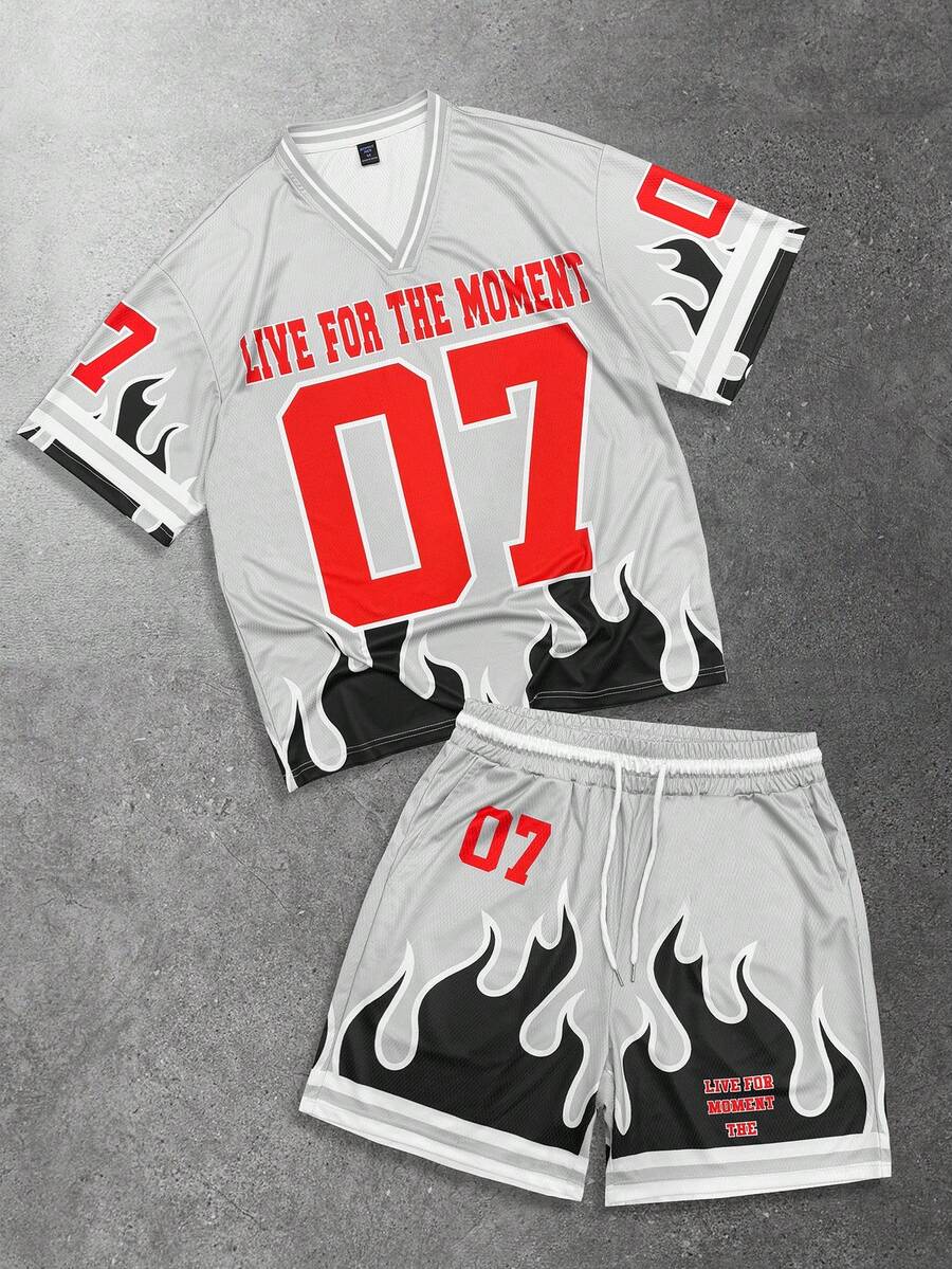 ROMWE MEN Prep Men's V-Neck Short Sleeve Casual Summer T-Shirt Set - Multicolor - View 1