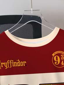 HARRY POTTER X SHEIN Áo thun nam cỡ lớn kiểu dáng rộng rãi, in hình hoạt hình và chữ số, phối màu tương phản, thích hợp mặc hàng ngày và đi làm, mùa hè. - trắng - Xem 4