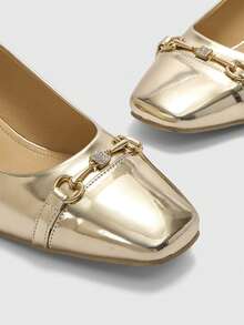 CUCCOO BIZCHIC Women's Fashionable Gold Rhinestone Buckle High Heel Pumps - Gold - View 8