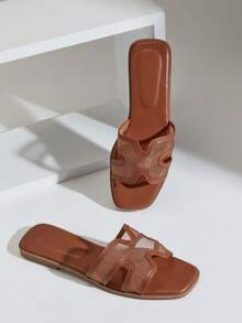 SHUZIA Women's Fashion Casual Comfy Mesh Cut-Out Flat Sandals - Maroon - View 3