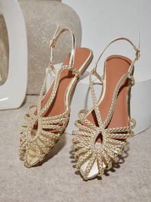 SHUZIA Fashionable Ladie's Gold Sling Back Easy Wear Slip-On Marry Jane Flat Sandal, Round Toe Spring Summer Chic Holiday Shoes - Gold - View 4