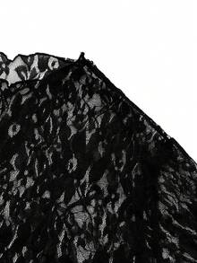 EMERY ROSE Plus Size Women Sexy Layered Lace Blouse - Black - View 4