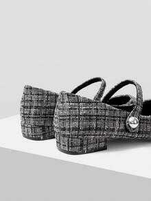 Mnmlis 女士新款灰色法式低跟尖头简约时尚羊毛玛丽珍鞋 - 深灰色 - 查看 4