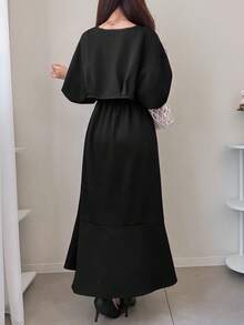 FRIFUL 2pcs Women Cover Up & Slip Dress Set With Trim Decor Lounge Sets For Women - Black - View 6