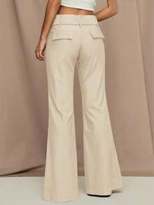 SHEIN BAE Quần nữ dáng rộng, màu trơn, kiểu dáng thường ngày. - Màu be - Xem 2