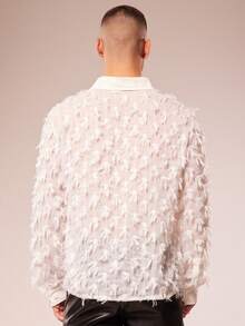FeverCity Men's Solid Color Fringe Long Sleeve Single-Breasted Shirt - White - View 2