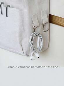 Madebyblanc 1PC New Cotton Linen Large Capacity Side Double Hooks Side Mesh Pockets Hanging Organizer Storage Bag Multi Color Available Dorm Room Bedside Home Organization Dorm Essential - Multicolor - View 4