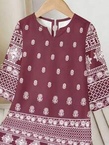 SHEIN 年轻女孩复古优雅印花长袍，土耳其长袍和阿拉伯传统长袍，端庄长袍，阿拉伯风格长袖V领宽松长裙，适合节日、日常穿着、外出、度假等场合，阿巴雅，传统阿拉伯服装，贾拉比亚，阿巴雅，阿巴雅，阿巴雅，蕾丝 - 白色 - 查看 4