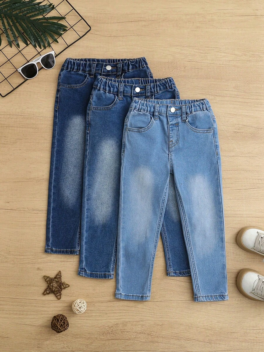 SHEIN Vintaside Kids 3pcs Young Boy Casual Everyday Commute Versatile Elastic Skinny Tapered Jeans - Multicolor - View 1