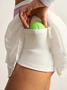 VARSIVA Purple Tennis Set, Purple Tennis Set Purple And White Color-Blocked Short-Sleeved T-Shirt And Mini Tennis Skirt, Suitable For Sports, Tennis, Cricket, Yoga, Everyday Wear, And Vacations, And Is Suitable For Spring, Summer, Fall And Winter. - Multicolor - View 3