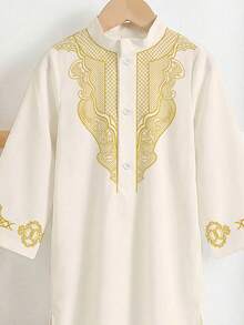 SHEIN Classic Middle Eastern Arabic Traditional Long Sleeve Top, Vintage Graphic Print, Casual & Minimalist Design For Baby Boy - Multicolor - View 4