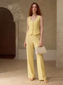 MOTF PREMIUM ELEGANT TEXTURED WAISTCOAT, SUITABLE FOR SPRING/SUMMER - Yellow - View 1