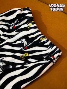 LOONEY TUNES X Joivida 1pc Women's Flannel Pajama Bottoms (Reversible Style), Featuring The Cute Tweety Pattern And Leopard Print Design, Lightweight, Soft, Warm And Machine Washable. - Black and White - View 5