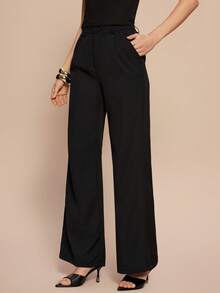 Olia Maree Olia Maree 女士纯色褶裥休闲/工作喇叭裤 - 黑色 - 查看 3