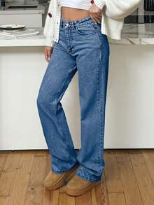 EURMUSE HIGH RISE STRAIGHT CUT LIGHT BLUE WOMEN JEAN - Medium Wash - View 6