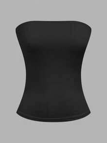 SHEIN EZwear 4 chiếc áo ống nữ màu trơn, chất liệu gân, kiểu dáng thường ngày, thích hợp cho mùa hè. - Nhiều màu - Xem 12