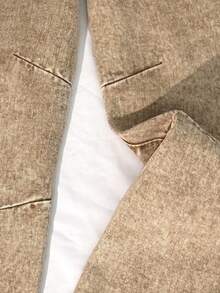 SHEIN MOD 女士口袋宽松阔腿休闲百搭牛仔裤 - 卡其色 - 查看 6