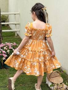 SHEIN LMoss Kids Young Girls' French Elegant Ditsy Floral Puff Sleeve Dress - Multicolor - View 2