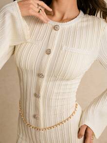 Poéselle 女士优雅纯色长袖连体裤 - 白色 - 查看 3