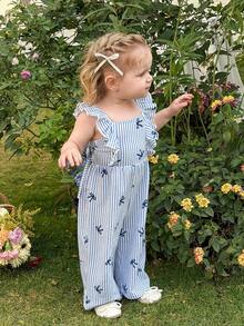 LMoss Kids 女婴条纹荷叶边领休闲连体衣 - 彩色 - 查看 6