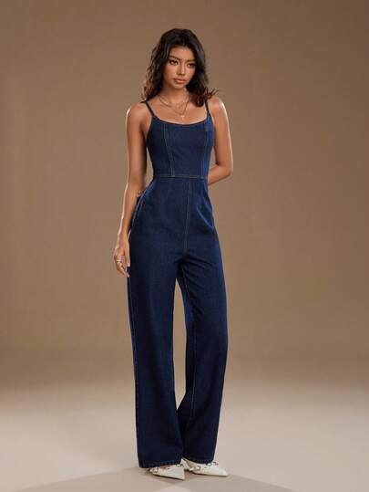 TRNVIE Trendig, avslappnad retro-jeansjumpsuit med vida ben