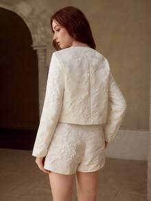MOTF PREMIUM Áo khoác Jacquard đính ngọc trai giả và đá giả, bộ sưu tập Xuân/Hè - trắng - Xem 6